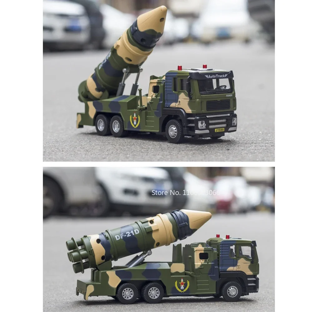 1:50 Legering Militaire Raketlancering Voertuig Speelgoed Miniatuur Auto Modellen Trek Raketwerper Licht Geluid Voertuigen Kinderen Geschenken