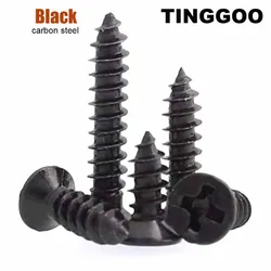 50/200pcs KA M1 M1.2 1.4 1.7 2 M2.3 2.6 M3 M3.5 M4 Black Mini Small Cross Phillips Flat Countersunk Head Self-tapping Wood Screw