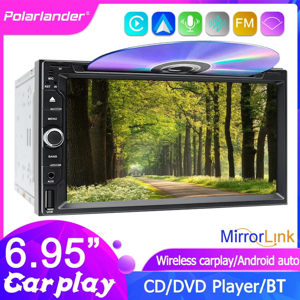 2 Din Car Stereo MirrorLink CD/DVD Support Bluetooth 5.1 Car Multimedia Player with CarPlay & Android Auto