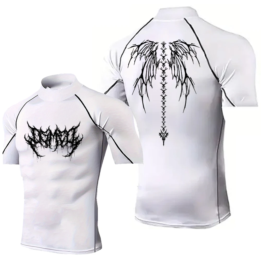 新しいメンズ弾性タイトな速乾性トップ春と夏のジムジョギングと乗馬トレーニング圧縮薄型ハイネック T シャツ