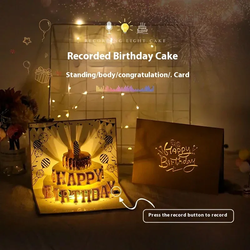 Recordable Birthday Greeting Cards Stereo Creative Advanced Sense Music Glow Happy Birthday Envelope Blessing Small Card