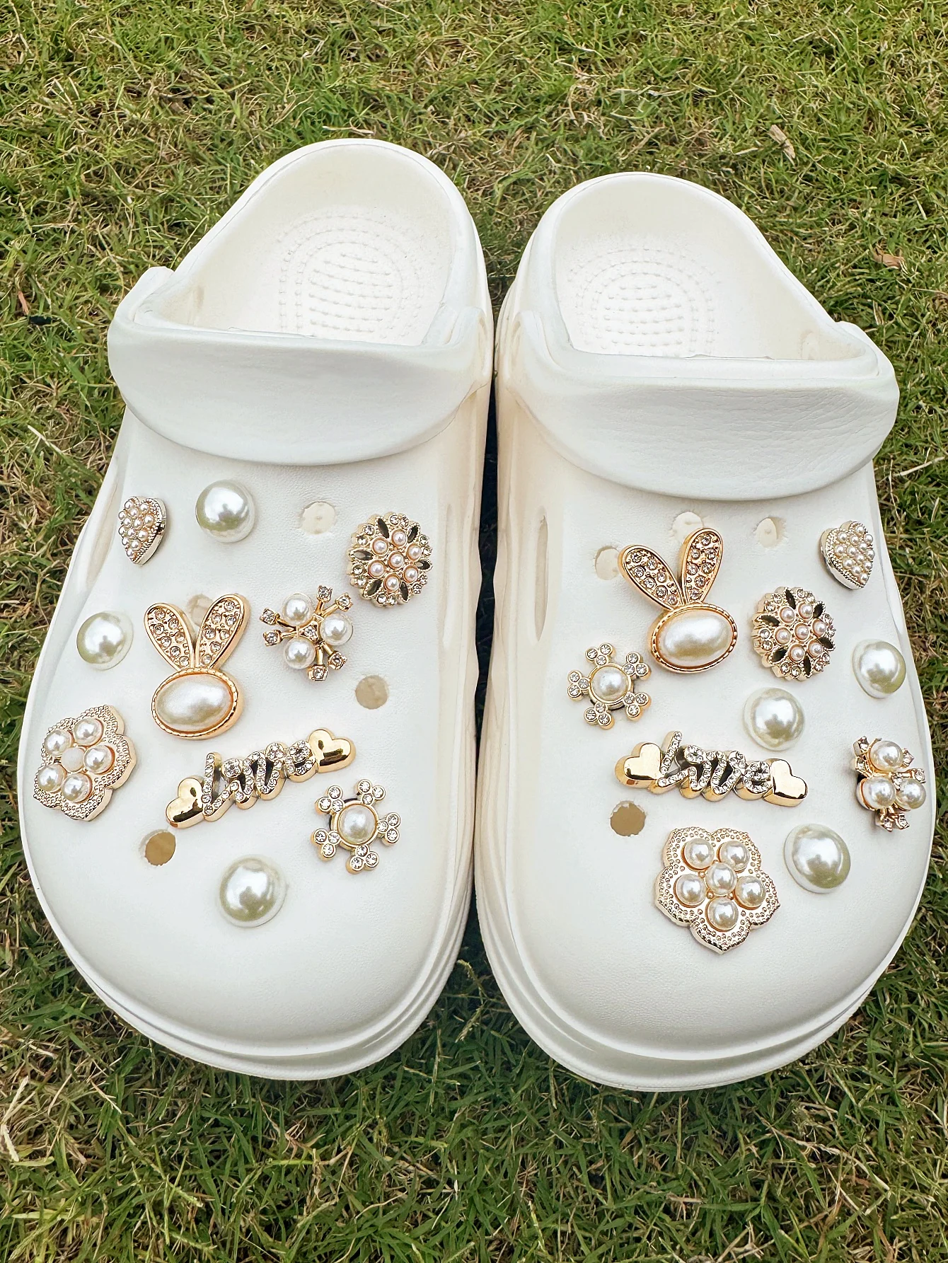 20 pieces of golden ABS pearl rabbit, abs pearl flower, heart letter 