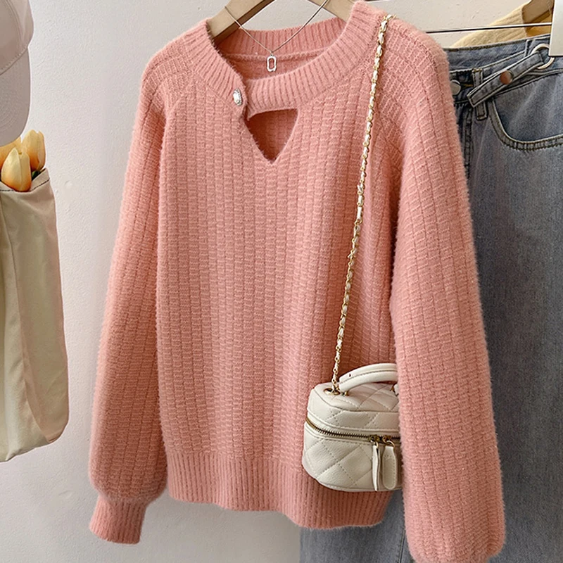 

High Quality Cotton Wool Pullover Sweater For Women 2023 Fashion Autumn Winter New Warm Bottom Knitted Shirt Button Straight Top