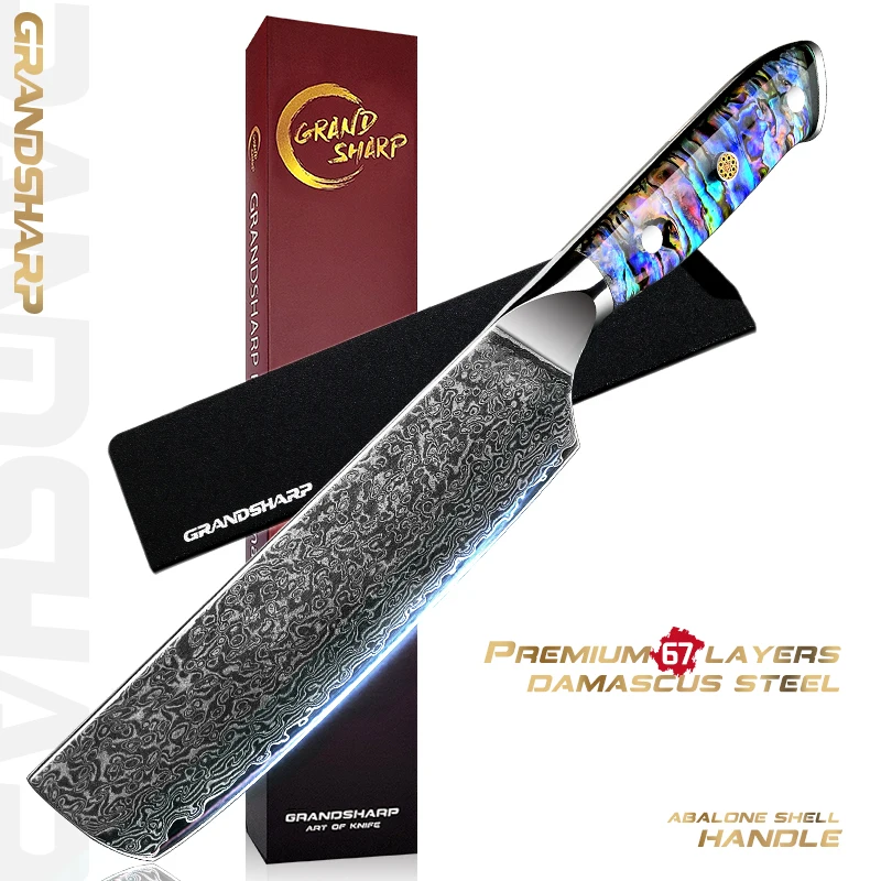 Grandsharp 6.5 Inch Damascus Kitchen Nakiri Knife Japanese Stainless Steel Meat Vegetables Chopper Chef Knifes Cutlery Tools