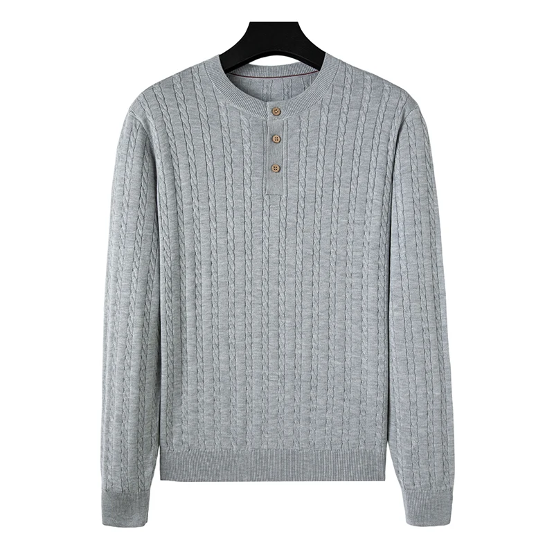 Good Henry Collar Knit Clothes Men 2026 Autumn Retro Twisted Sweater Long Sleeve Wool+Mulberry Silk Jumper Pullover Tops