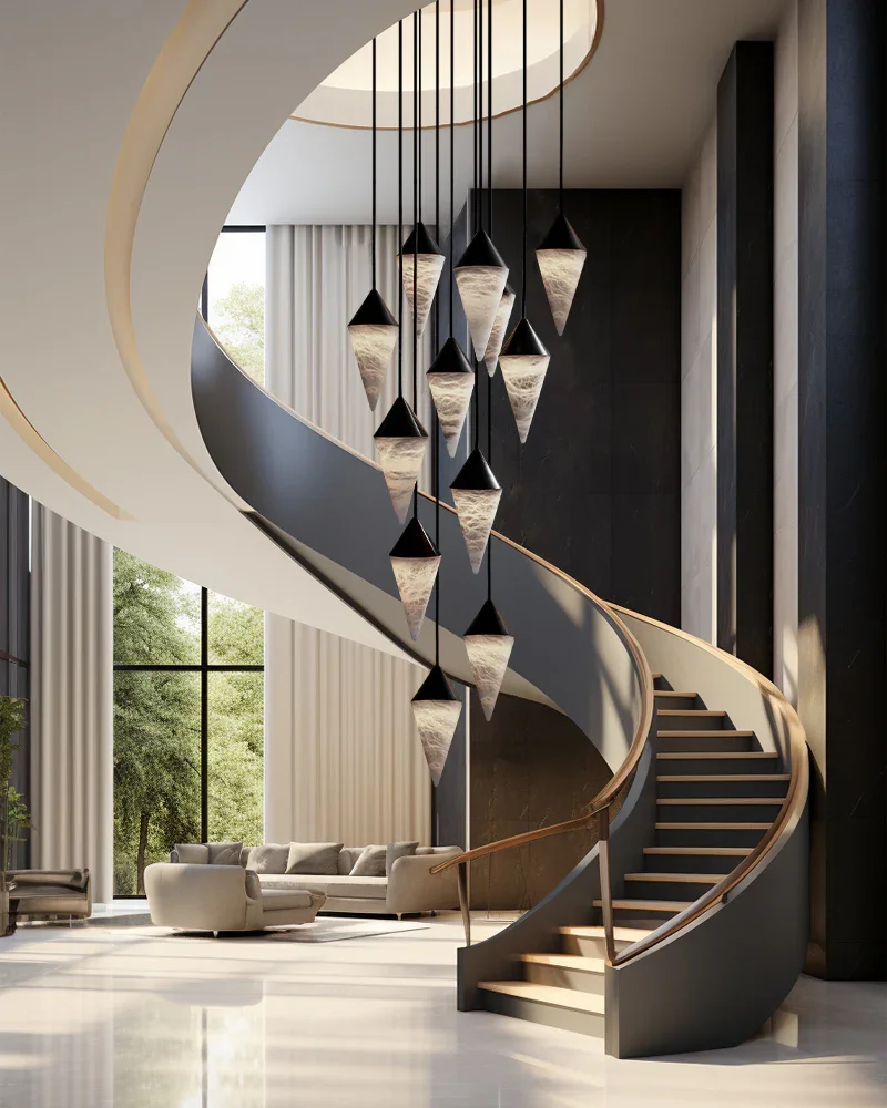 

BOSSEN Light Luxury Brass Marble Ceiling Light Dimmable Chandelier lustre Hardware Adjustable Chain for Hotel interior Staircase