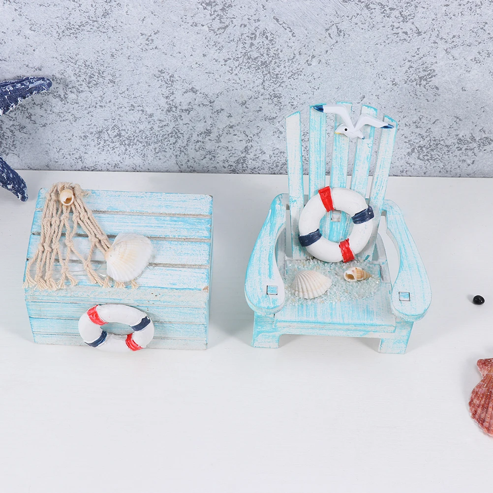 

Mediterranean Style Beach Chair Decor Wooden Life Miniature Ornaments Gift Set Home Decoration