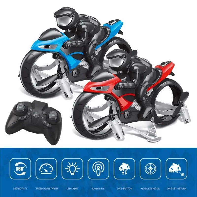 Stunt motorfiets 2 in 1 land lucht 2,4 GHz vliegende off-road motorfiets drone met 360 rotatie drift headless model motor speelgoed