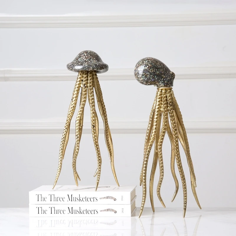 Modern Octopus Statue Resin Jellyfish Sculpture Marine Creature Ornament Aquatics Life Home Shelf Decor Office Shell Handcraft