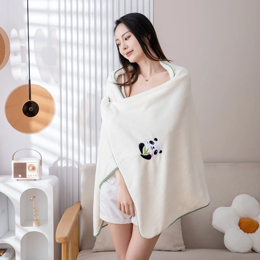 Panda Bath Towel Set 3pcs Fluffy Bath Robe Towel & Hair Turban,Soft Absorbent Quick Dry Bathroom Cute Bath Robe Sets for Girls