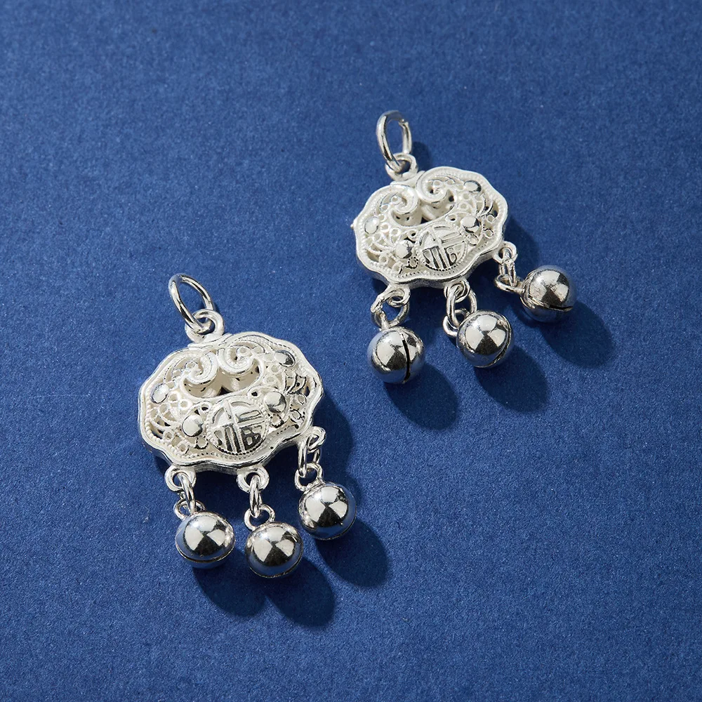 

Charms 925 Silver Hollow out Blessing Lock China Unique Necklace Pendant Handmade DIY Accessories Charms for Bracelet Plata 925