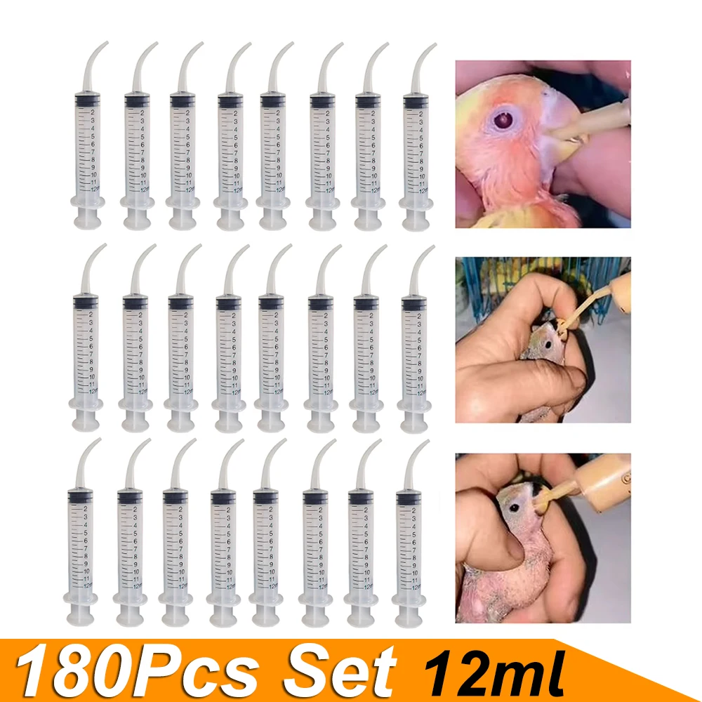 

180Pc Set 12ml pet feeding syringe, curved mouth syringe, liquid syringe for small animals, feeding device supplies