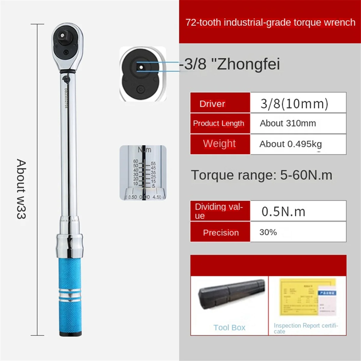 Open-End Adjustable Torque Wrench, 5 to 60 Nm Open-End Torque Wrench Set for Hvac Mini-Split Torque Socket Wrench