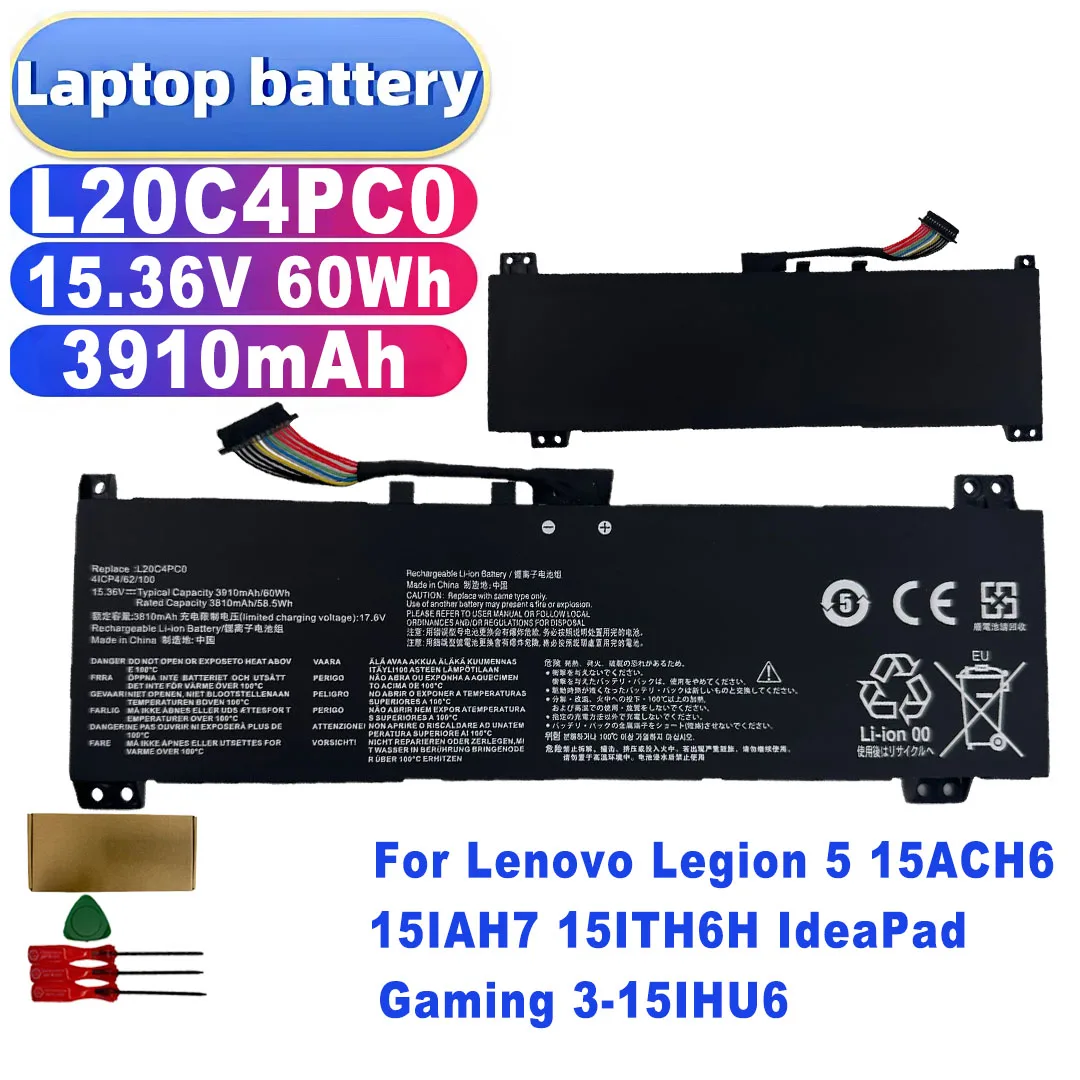 L20C4PC0 L20M4PC0 L20D4PC0 Battery 15.36V 60Wh 3910mAh for Lenovo Legion 5 15ACH6 15IAH7 15ITH6H IdeaPad Gaming 3-15IHU6