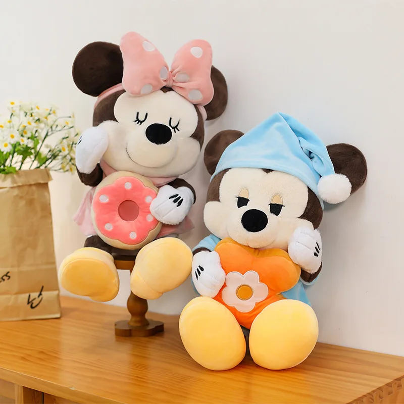 

2025 New Mickey Mouse Plush Toys Sweetheart Minnie Mouse Doughnut Doll Pillow Childrens Accompany Room Decoration Doll Gifts
