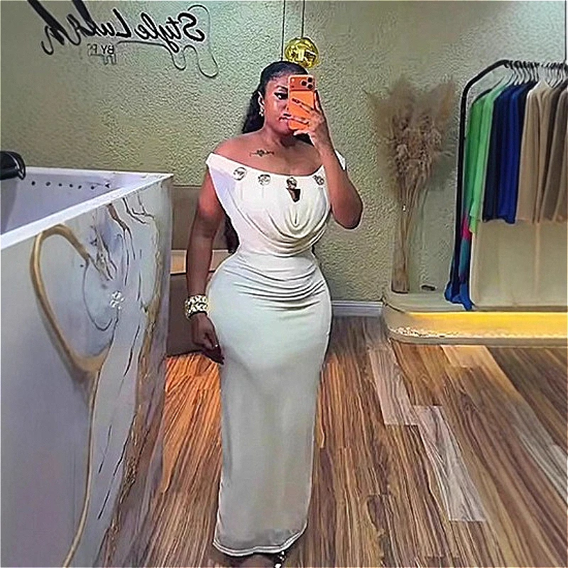 Wrap Dress Work - فستان طويل نسائي مكشوف الأكتاف مثير