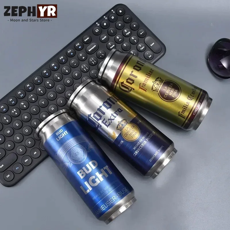 500ML Thermos with Straw Cola Can Termos Para Cafe Beer Bottle 304 Stainless Steel BEER Cold Keeper Drinkware Garrafa Térmica