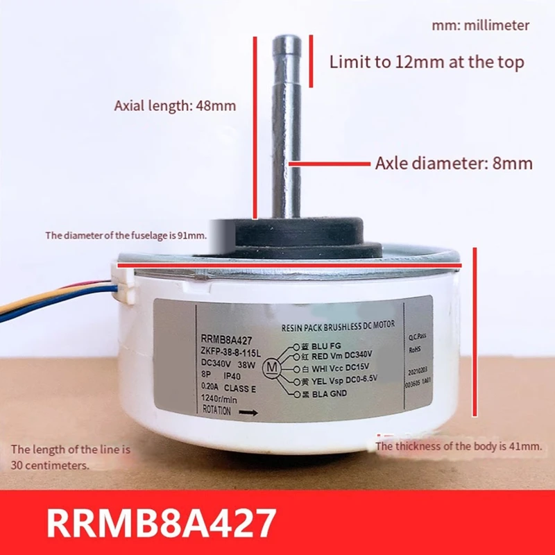 38W Air Conditioning Motor for RRMB8A427 ZKFP-38-8-115L 5-Wire DC Motor Shaft Length 48mm-AD23