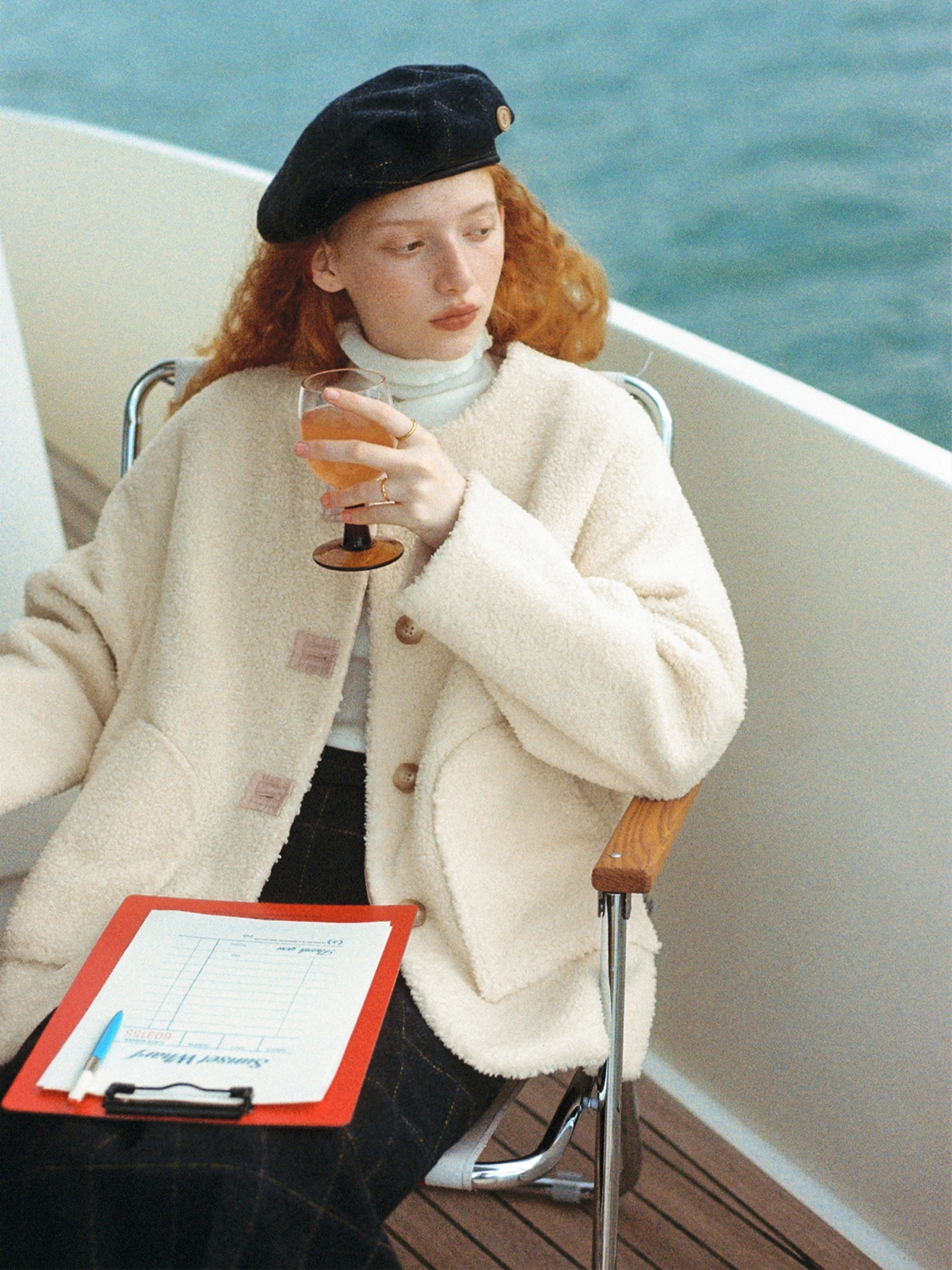 

Double-Sided Wear Lamb Velvet Jaet Sweet Princ Sle round Ne Single Button Cotton Long Sve Coat for Women Pink