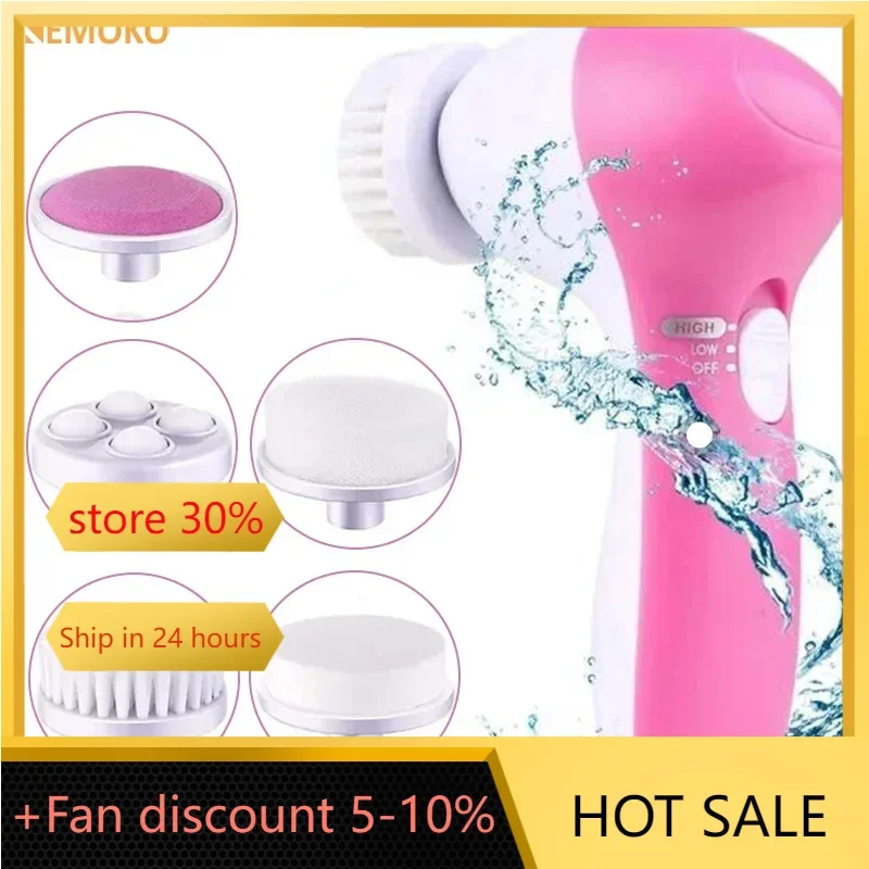 

5 in 1 Electric Face Cleansing Brush Facial Cleaner Wash Machine Spa Skin Care Massager Blackhead Cleaning Facial Cleanser Tools