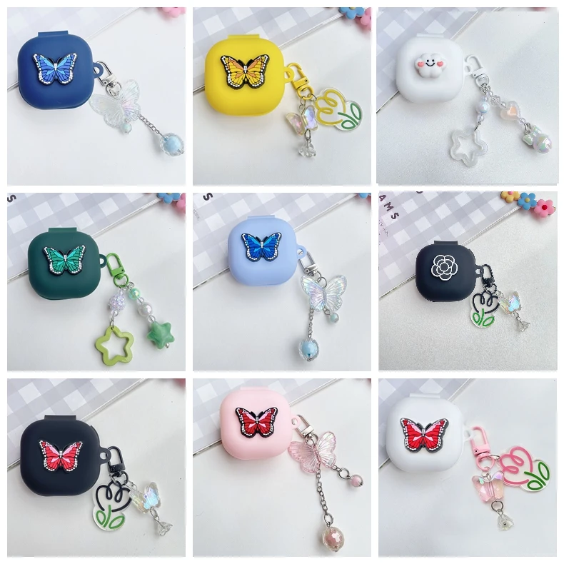 For Baseus WM01 / WM02 02+ Case Luxury Butterfly Earphone Silicone Protect Cover with Keychain For Baseus WM02 02+