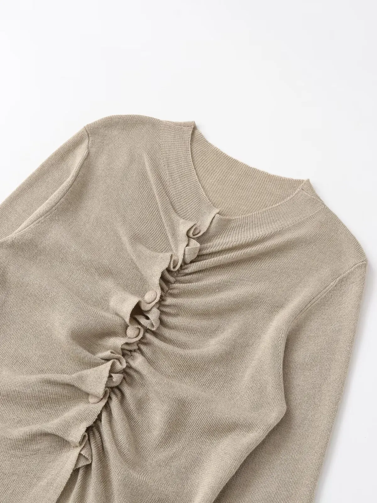 Maxdutti Minimalista Champagne Pieghettato Monopetto Cardigan lavorato a maglia Donna Top Camicia a maniche lunghe Maglioni Abbigliamento donna