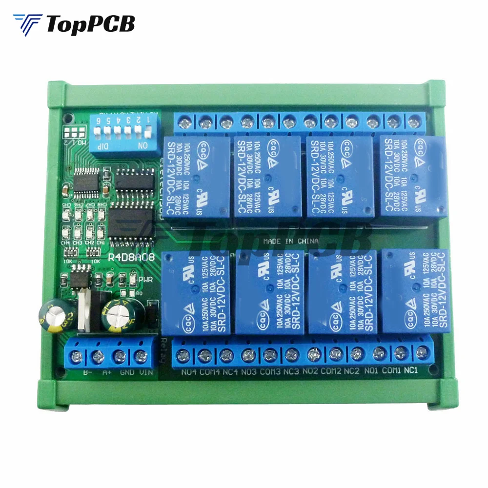 DC 12V 8 Ch RS485 Relay Board Modbus RTU UART Remote Control Switch DIN35 Rail Box for PLC Automation Control Expansion Module