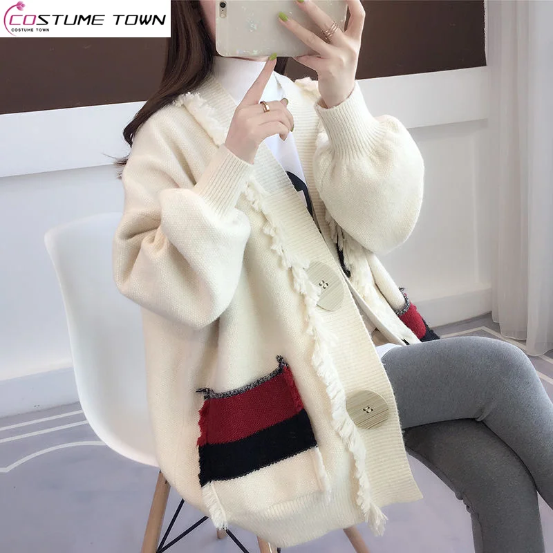 2023 New Spring and Autumn Slouchy Solid Color Sweater Coat Women's Cardigan Versatile Thickened Korean Loose Knit Top