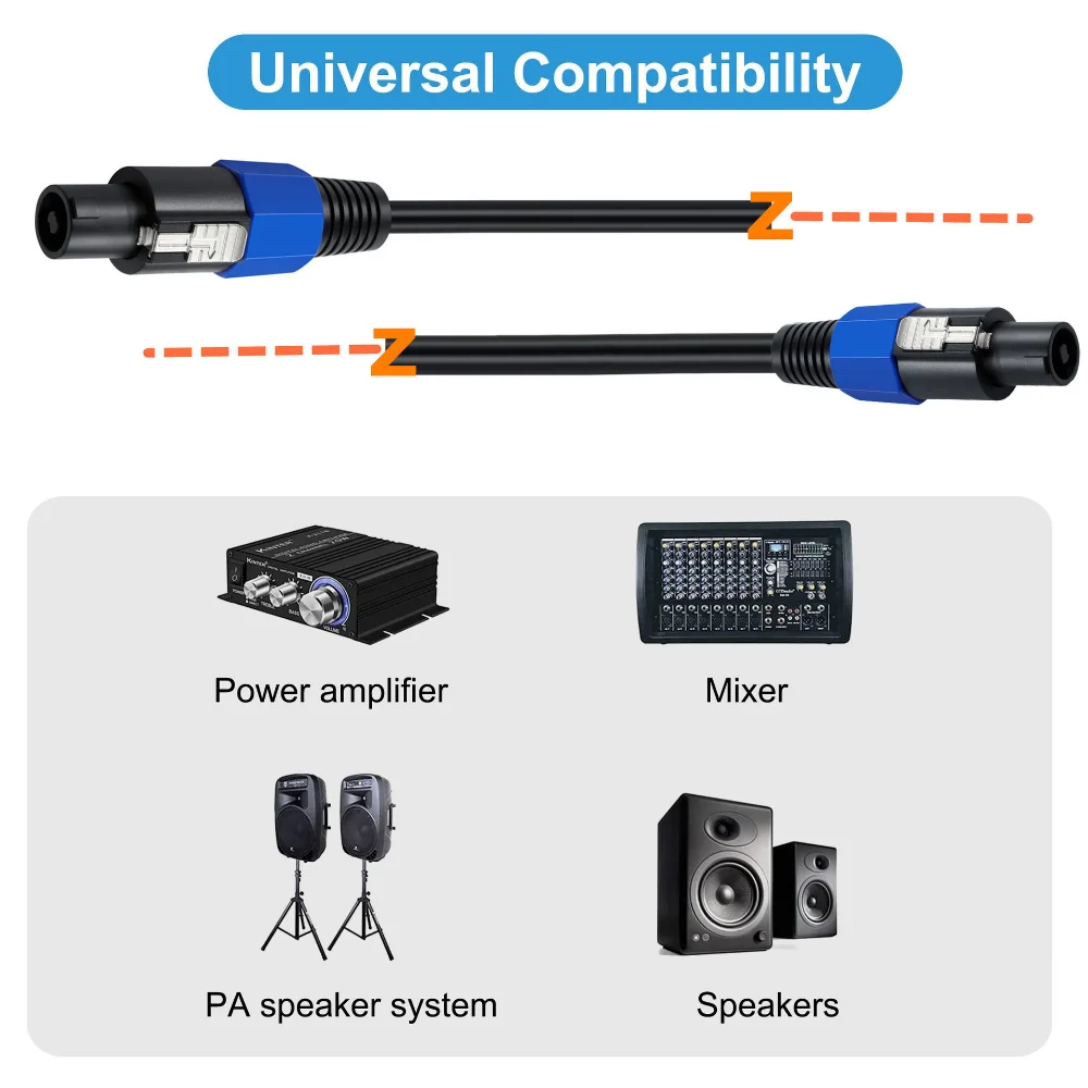 Speakon Speaker Cable 1.6mm² Premium Speakon to Speakon Audio Cable Cord with NL4FX (NL4FC) Connector 2 Conductor 6FT 10FT/50FT