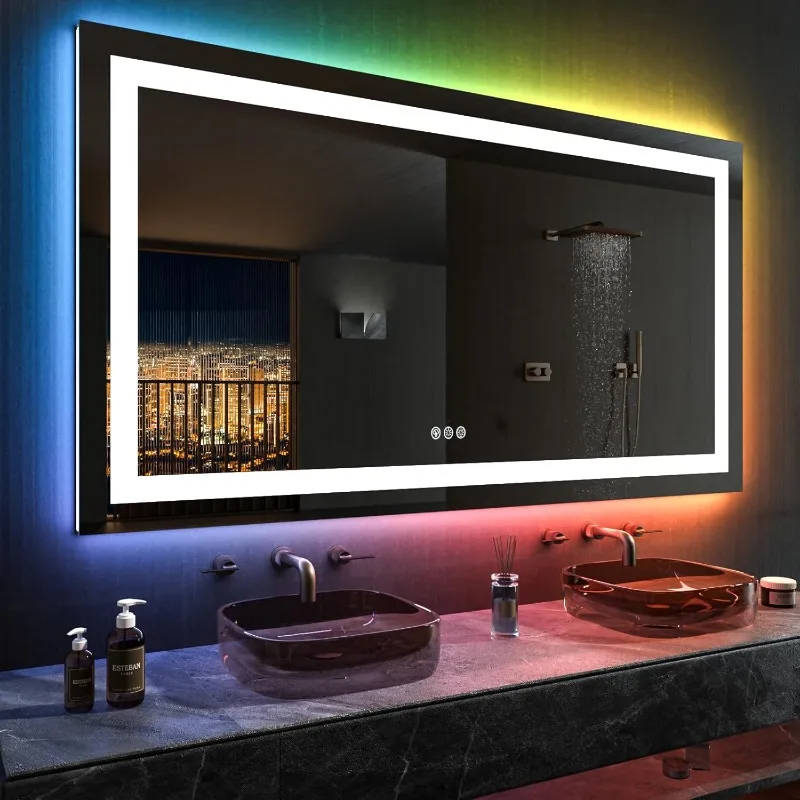 60”X36“ RGB LED Bathroom Mirror with Lights, Large, Anti-Fog, Dimmable Smart Lighted Bathroom Vanity Mirror,Multiple Light Modes