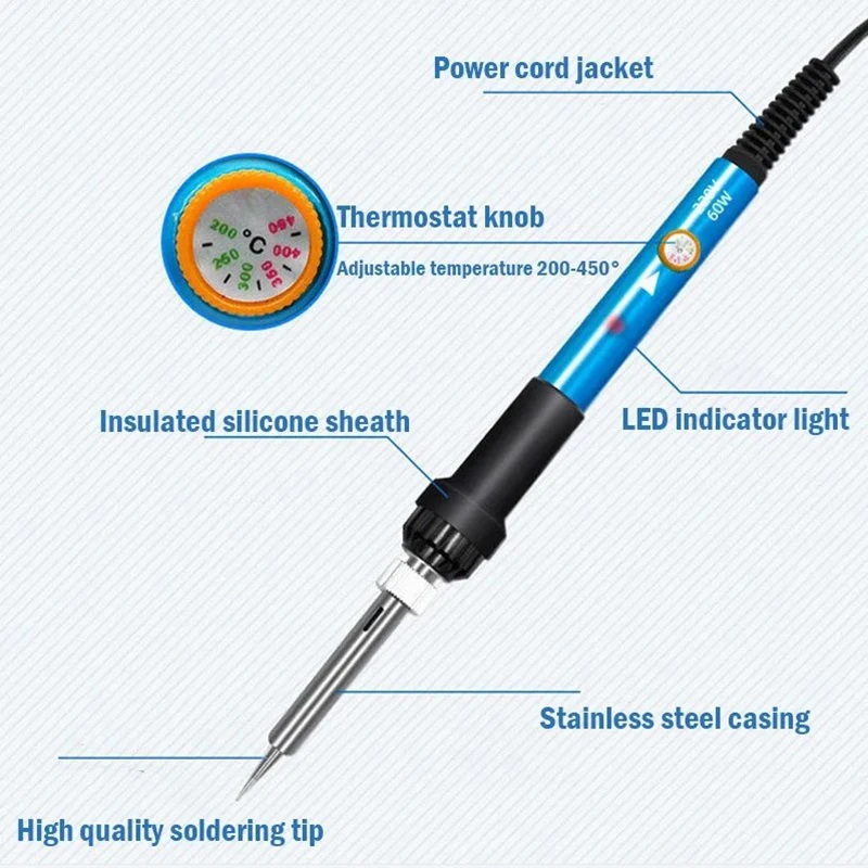 7 in 1 Set Adjustable Temperature Electric Soldering Iron 110V/220V 60W Electric Soldering Iron Set Welding Solder Repair Tool