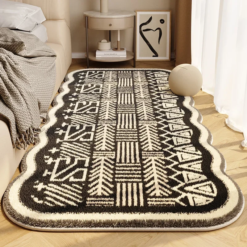 Modern Bedrooms Simple Black and White Lines Bedside Carpets Irregular Wave Shape Living Rooms Carpet Study Room Beige Soft Rugs
