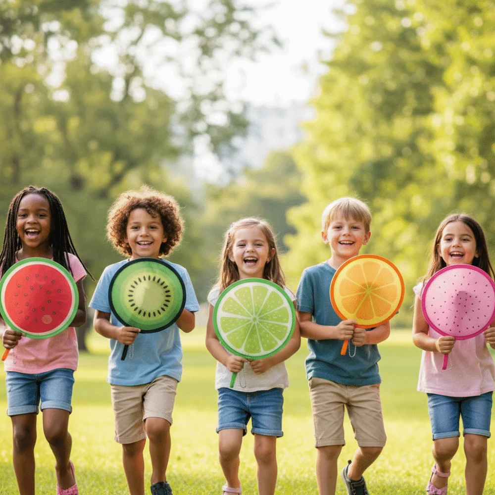 Portable Round Foldable Hand Fans Cartoon Fruit Style Handheld Folding Fan Foldable Design Round Shape Pocket Fans Summer Events