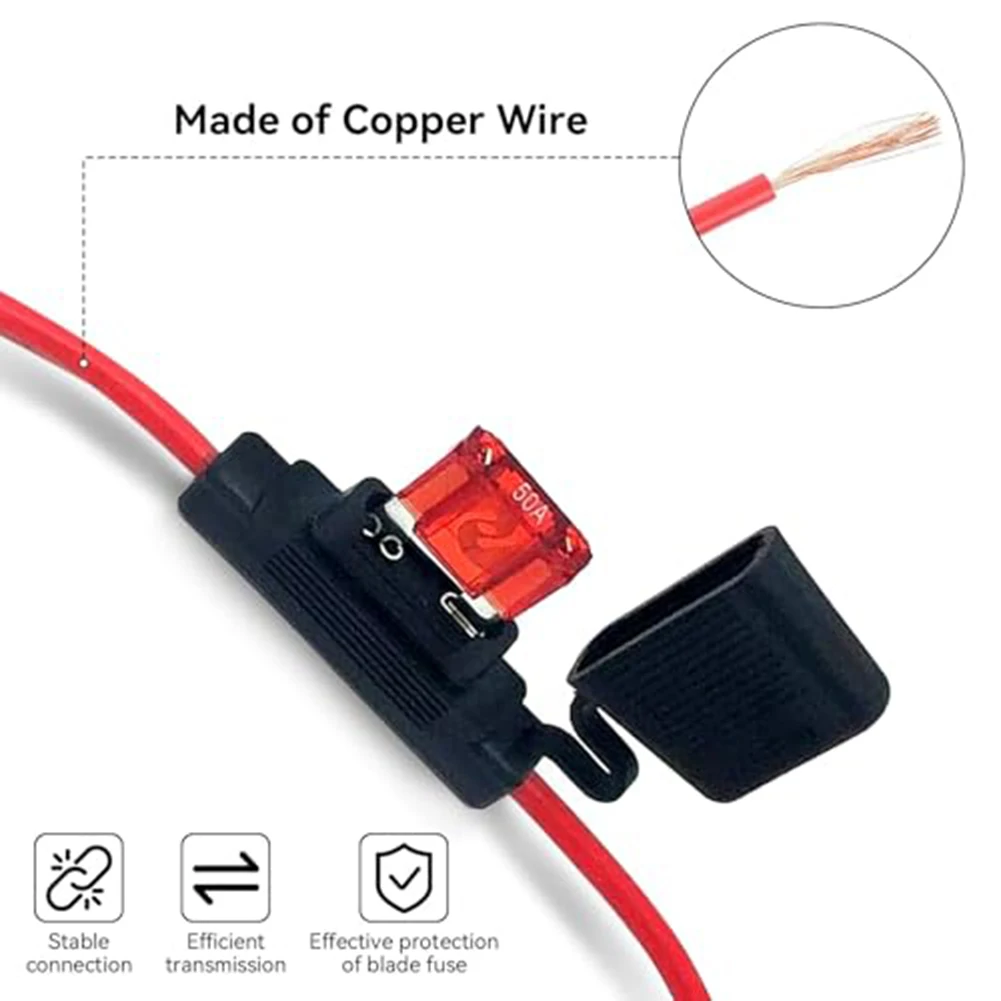 2Pcs 10 AWG Car Inline Fuse Holder With 50A Fuses For Truck RV Motorcycle Solar DC 12V 24V 32V Electrical Protection