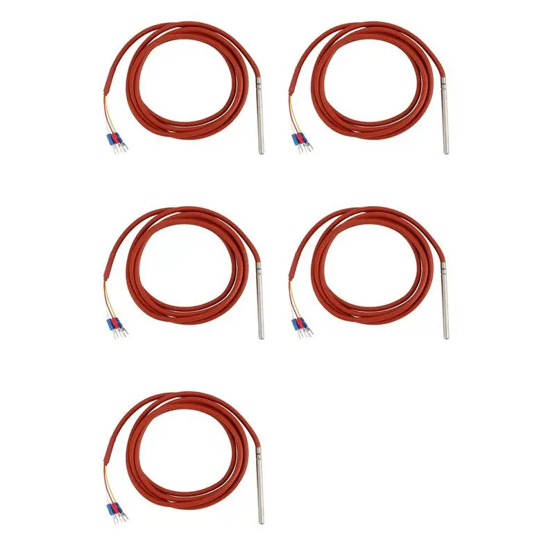 

【GIFT】5X PT100 RTD Temperature Sensor 6Mmx80mm Class B 2M Silicone Gel Coated Wire Platinum Resistance Pt 100 Stainless Steel