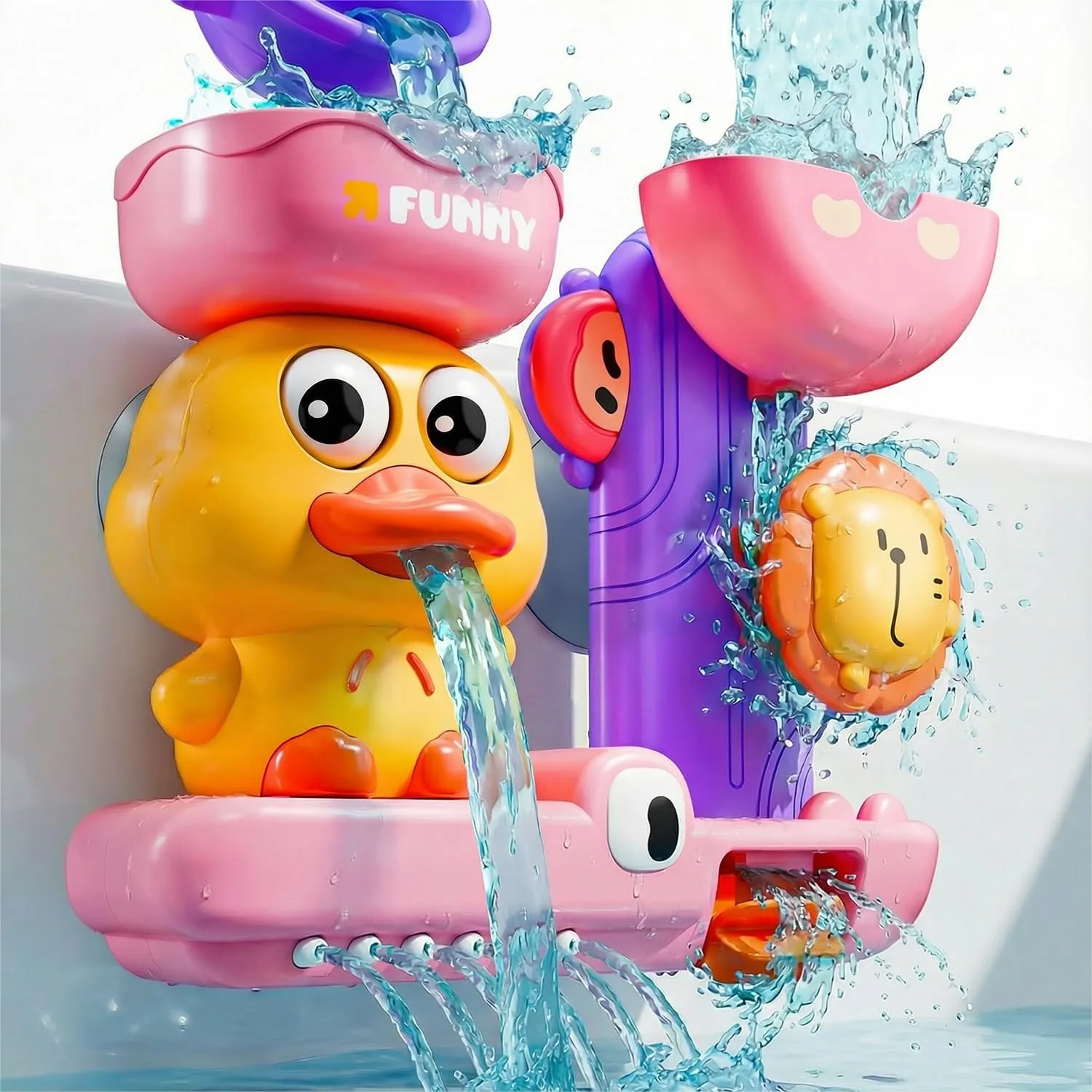 

Bath Toys for Kids Ages 1-3, Toddler Bath Toy for 1 2 3 Year Old Girl Gifts, Pink Bathtub Toy with Suction Cups for Toddlers