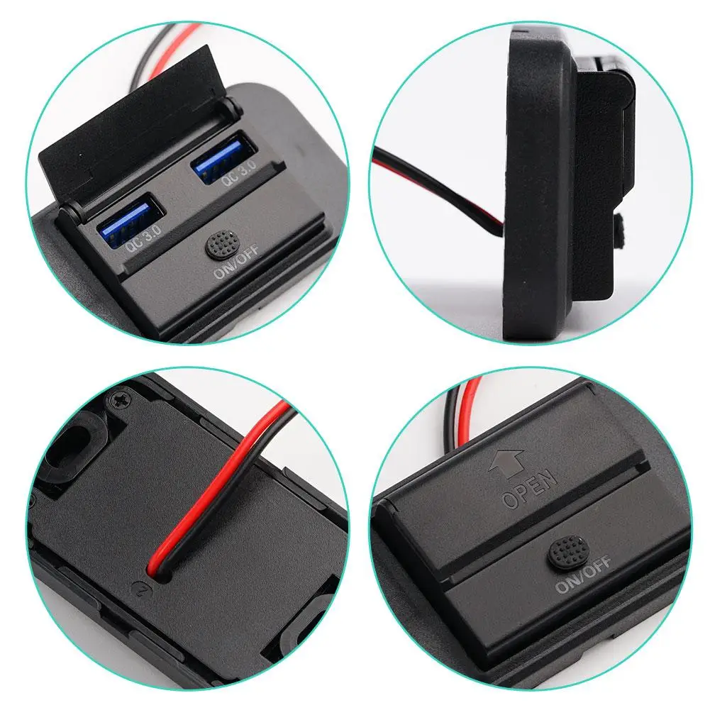 Quick Charge PD USB-C Dual USB Ports Car Bus Charger Socket Adapter 12V/24V USB Power Panel With Swith For Marine Motorcycl R3D9