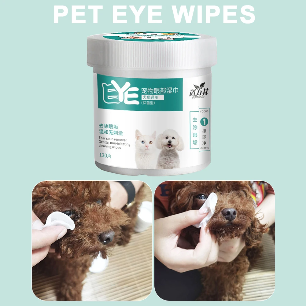 130 Count Dog Eye Wipes Eye Wash Pads All-Natural Cat Dog Eye Cleaner Aloe Vera Pet Wipes Removes Dirt Discharge for Dogs Cats