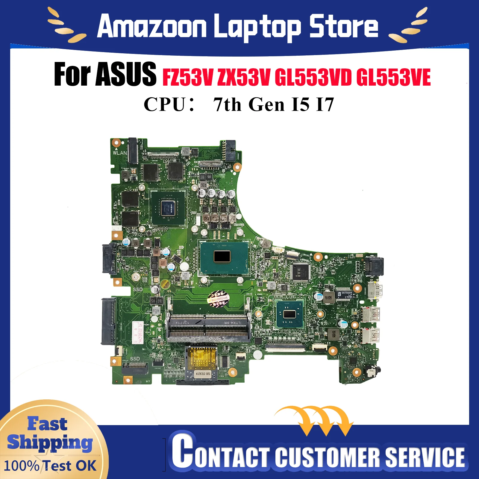 

Материнская плата для ноутбука GL553VD для ASUS ROG GL553VD GL553VE GL553V ZX53V FZ53V FX53VW ZX63V ZX53VW, материнская плата с процессором I5 I7, тест ОК