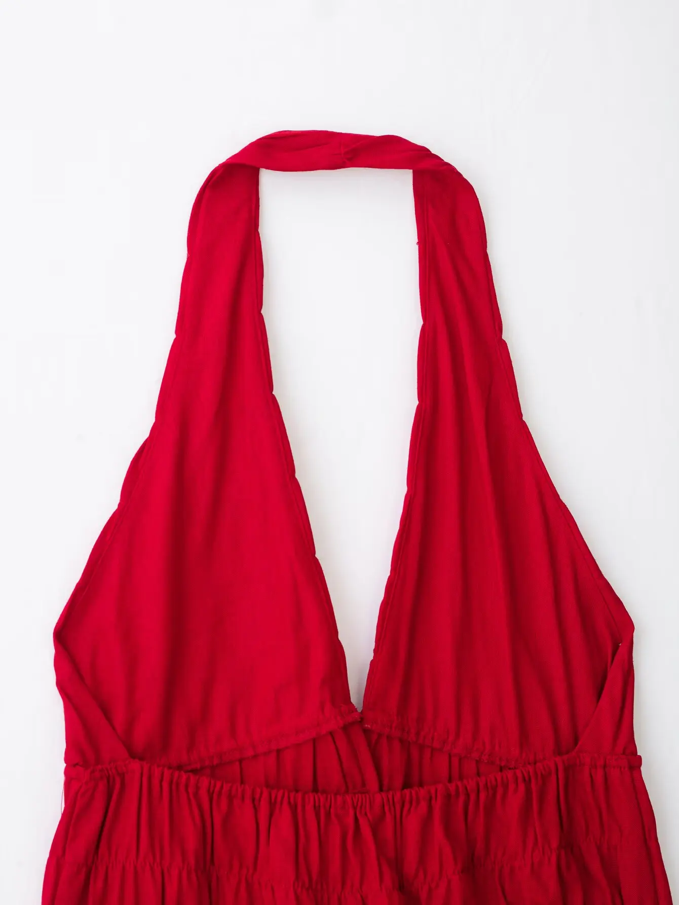 KONDALA Schicke Sommerliche Sexy Rote Damenanzüge mit Neckholder-Plissee-Weste + Langer Midirock mit Kordelzug – Modische Urlaubssets für Damen 2026 – Detail 11