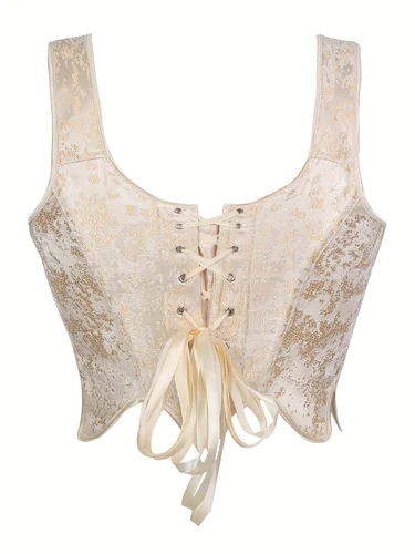 Imagen 2 del producto Un corsé de cuello cuadrado sin tirantes con doble correa para el hombro elegante y de moda con brocado dorado estilo clásico retro