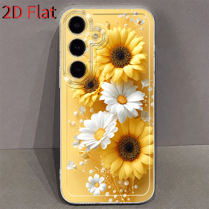 2D Flat Warm Yellow Sunflower Phone Case Suitable for Samsung Galaxy S26 S25 S24 S23 S22 S21 S20 FE/Ultra/Plus Anti Drop