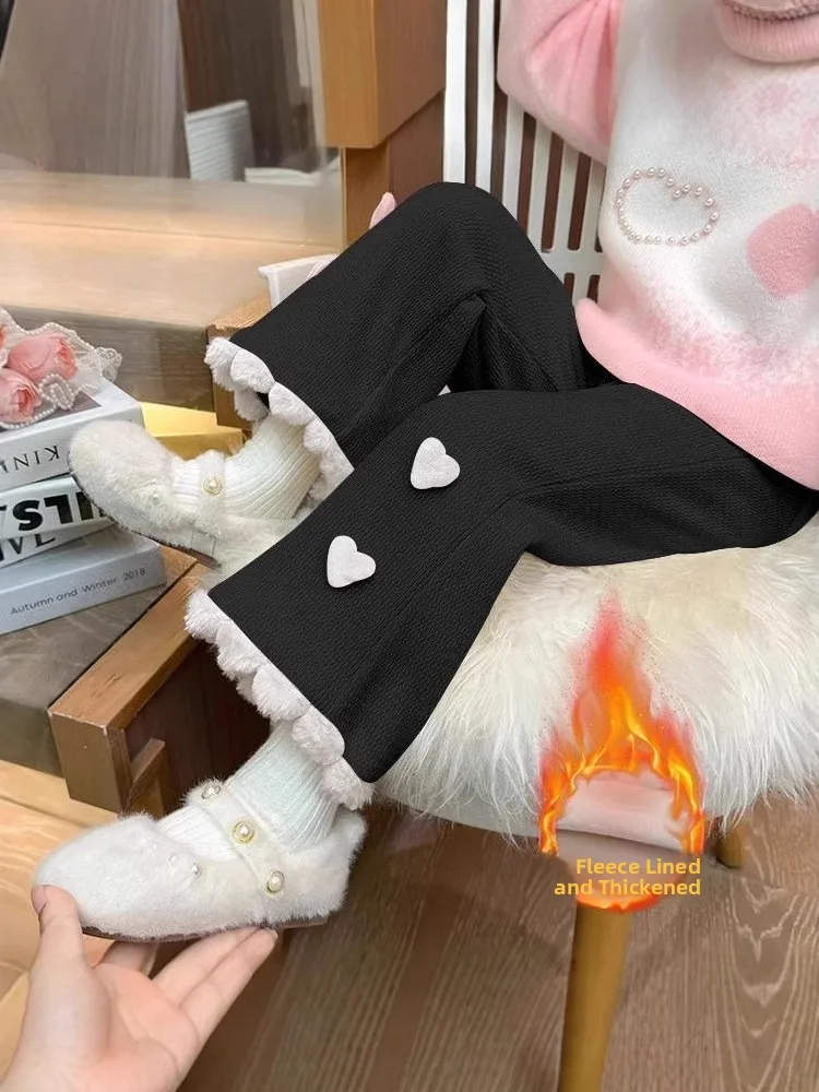 

Thiened Fce, осенне-зимние штаны для девочек, повседневные брюки-колокольчики, детская модная верхняя одежда для маленьких девочек