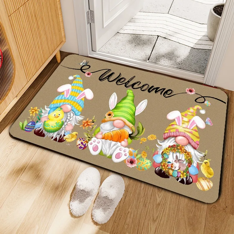 Easter Gnome Carpet Mat Rug with Bunny Ears Carrot Home Decoration for Living Room Floor Mat Door Mat Welcome Mat