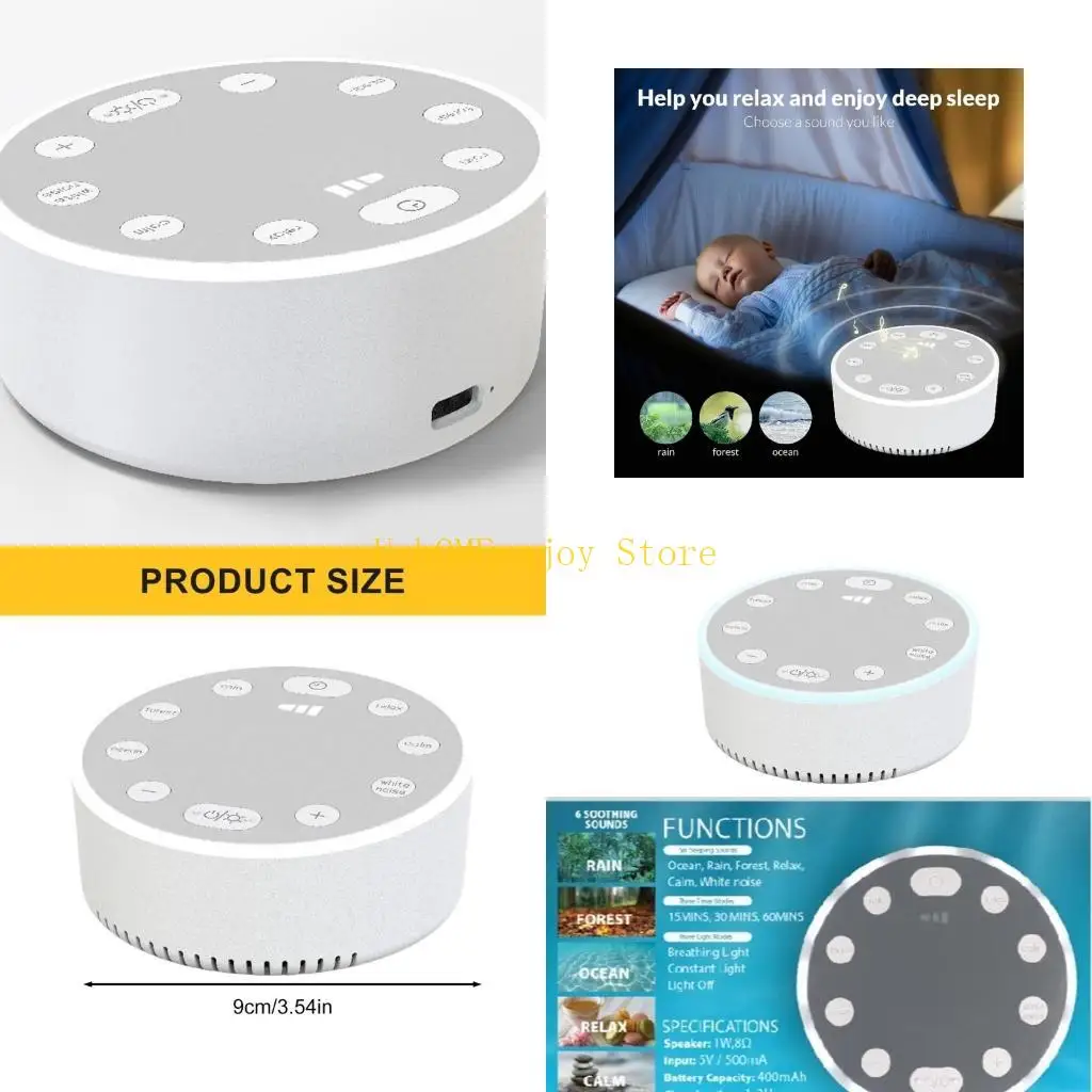 B0KF Sleep Aid Sounds Machine White Noise Machine With Six Soothing Sound Rechargeable Battery For Restfuls Night Device