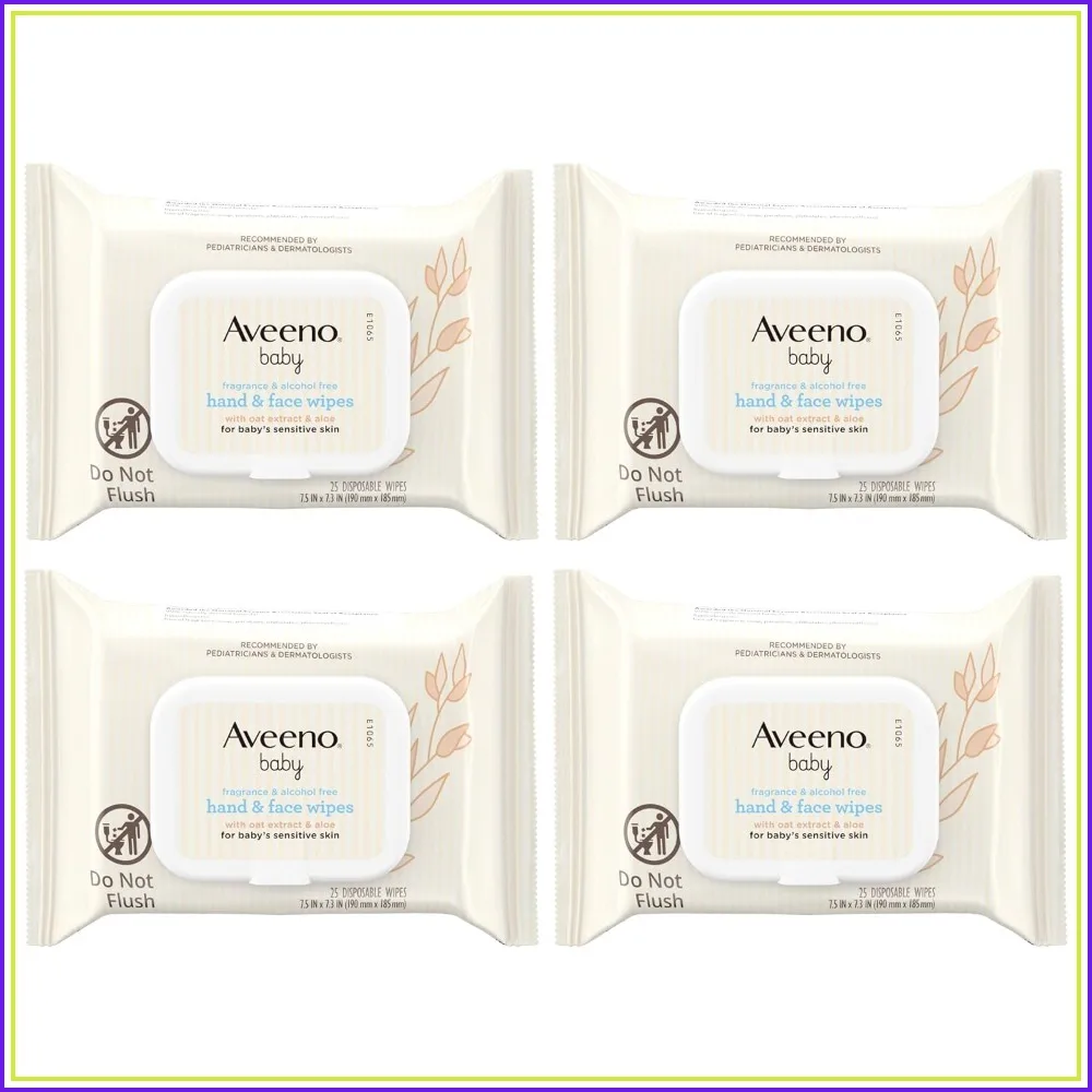 Toallitas suaves para manos y cara de bebé con avena y aloe, hipoalergénicas, 25 unidades (paquete de 4)