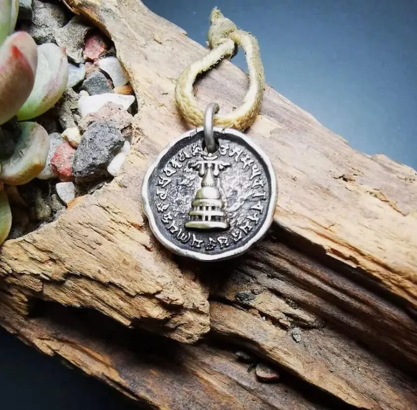 

Gandhanra Tibetan Buddhist Tower Amulet,Stupa Sterling Silver Pendant,Pagoda