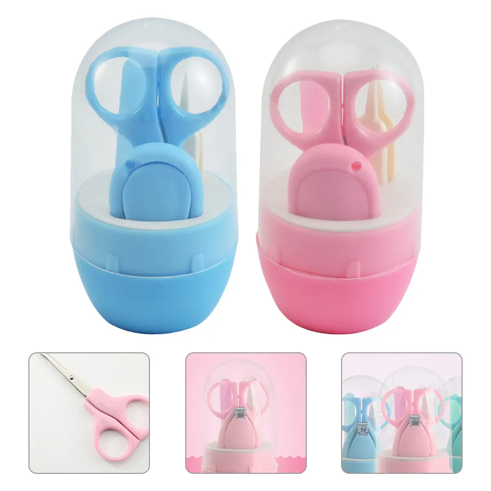 

2Sets Baby Nail Kit Grooming Set Premium ABS Stainless Steel Toddler Nail Clippers Scissors Safety Rounded Blades Nasal