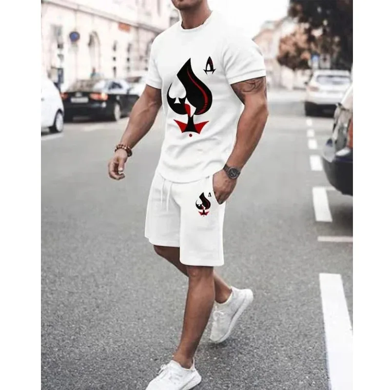 2025 New Fashion Men's Suit Harajuku Vintage Printed Short-Sleeved T-Shirt Shorts 2 Piece Clothes Casual Men Set Streetwear