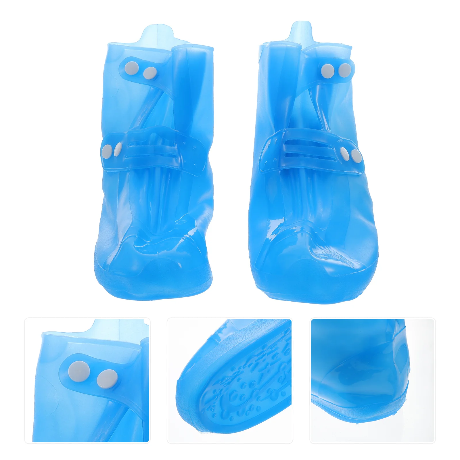 1 زوج أغطية الحذاء عدم الانزلاق مقاوم للماء سميكة بولي كلوريد الفينيل حامي للاستخدام في الهواء الطلق المطر الثلوج زر تصميم المضادة للانزلاق وحيد #1